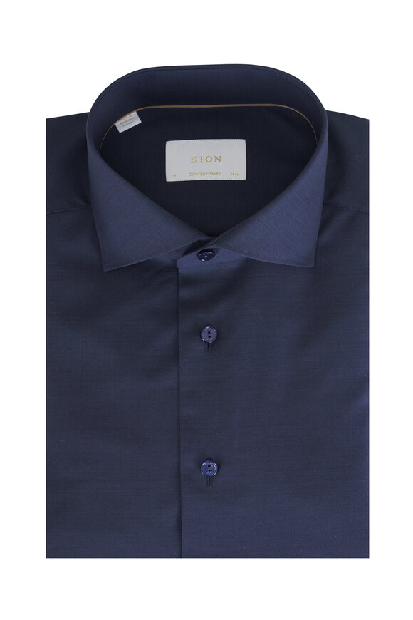 Eton Solid Navy Blue Wool Dress Shirt - view 1