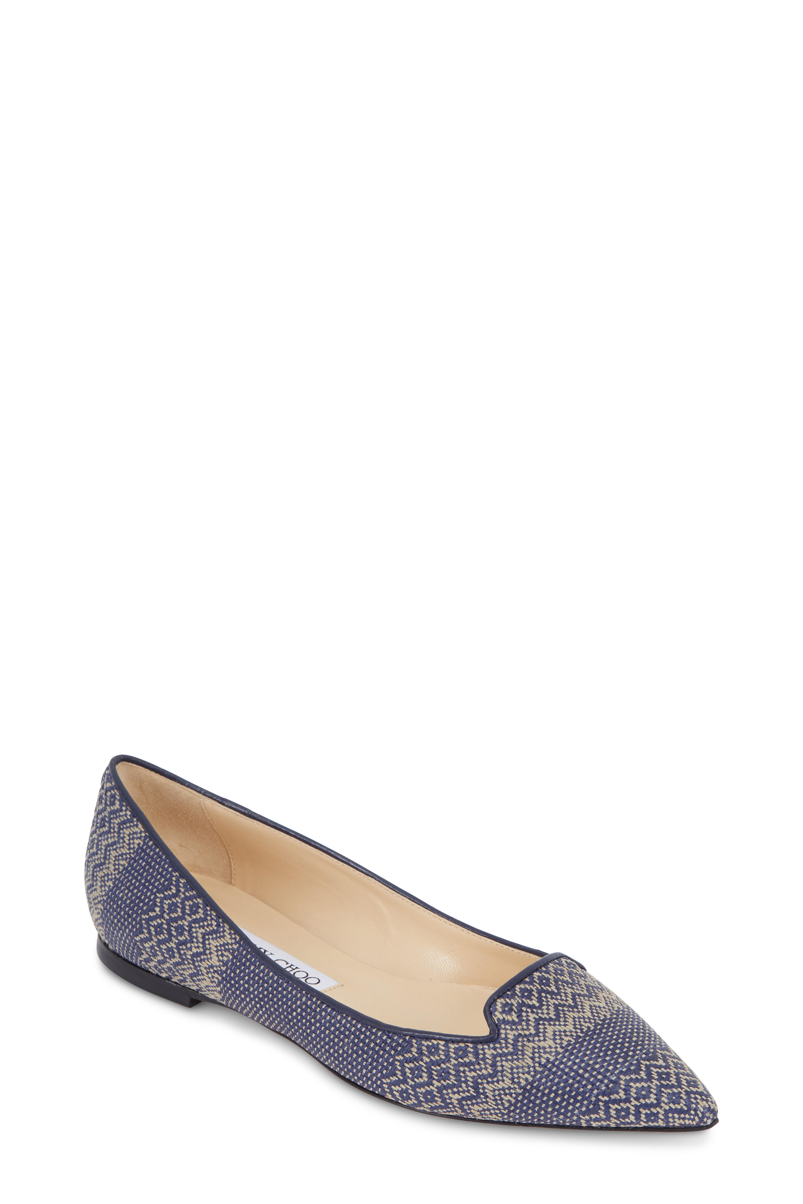 ジミーチュウ フラットシューズ 紺 36 ATTILA Jimmy Choo - Attila Navy Blue Woven Fabric Point Toe Flat