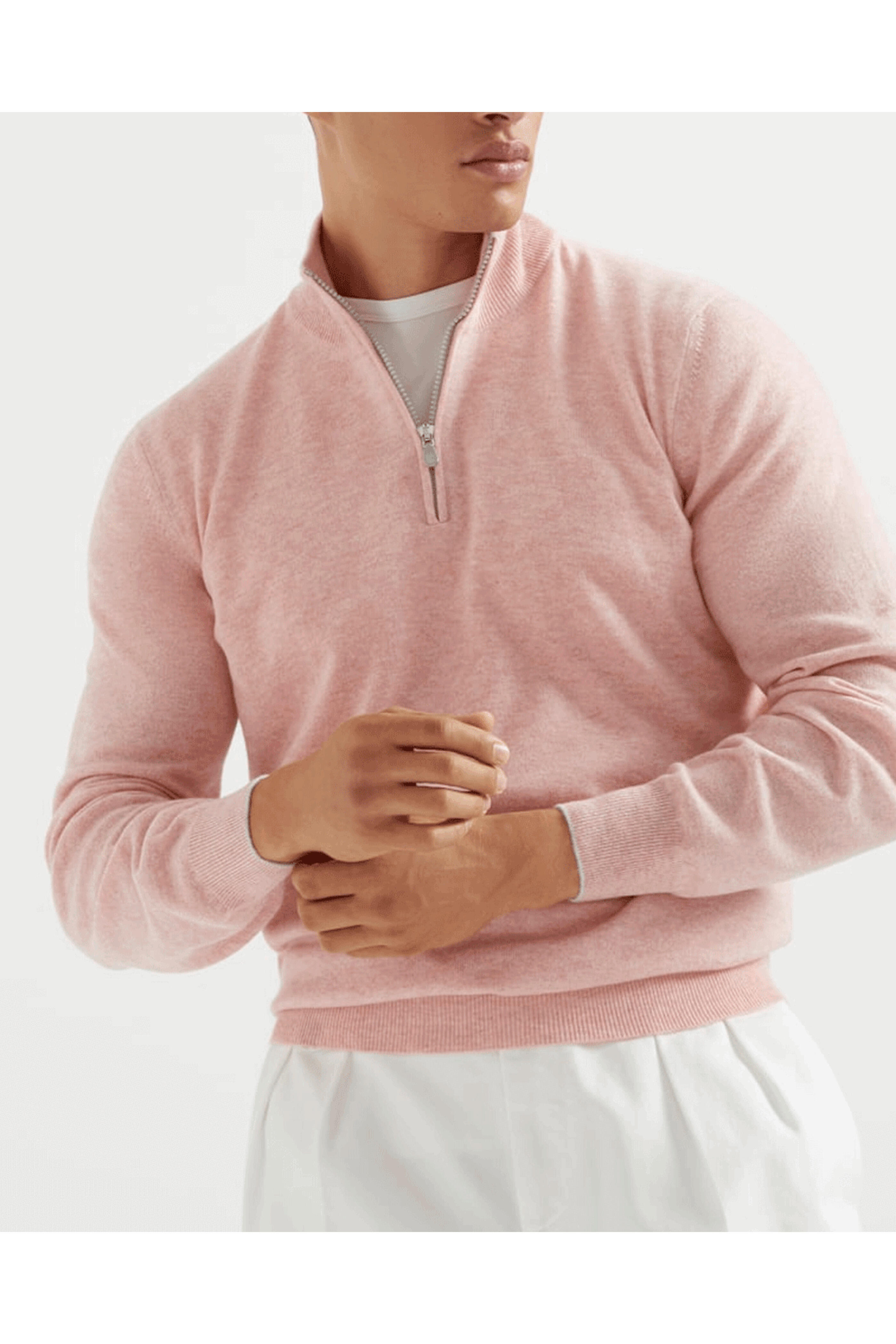 Brunello Cucinelli - Grapefruit Quarter Zip Sweater