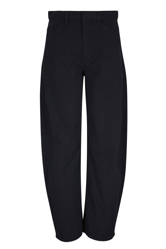 Nili Lotan Tribeca Black Stretch Cotton Barrel Leg Pant
