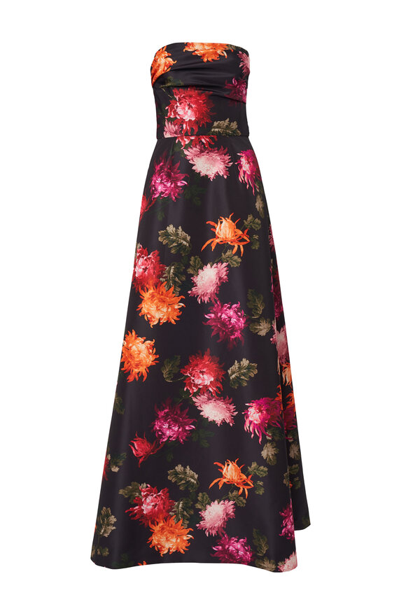 Carolina Herrera Strapless A Line Black Multi Floral Gown - view 6