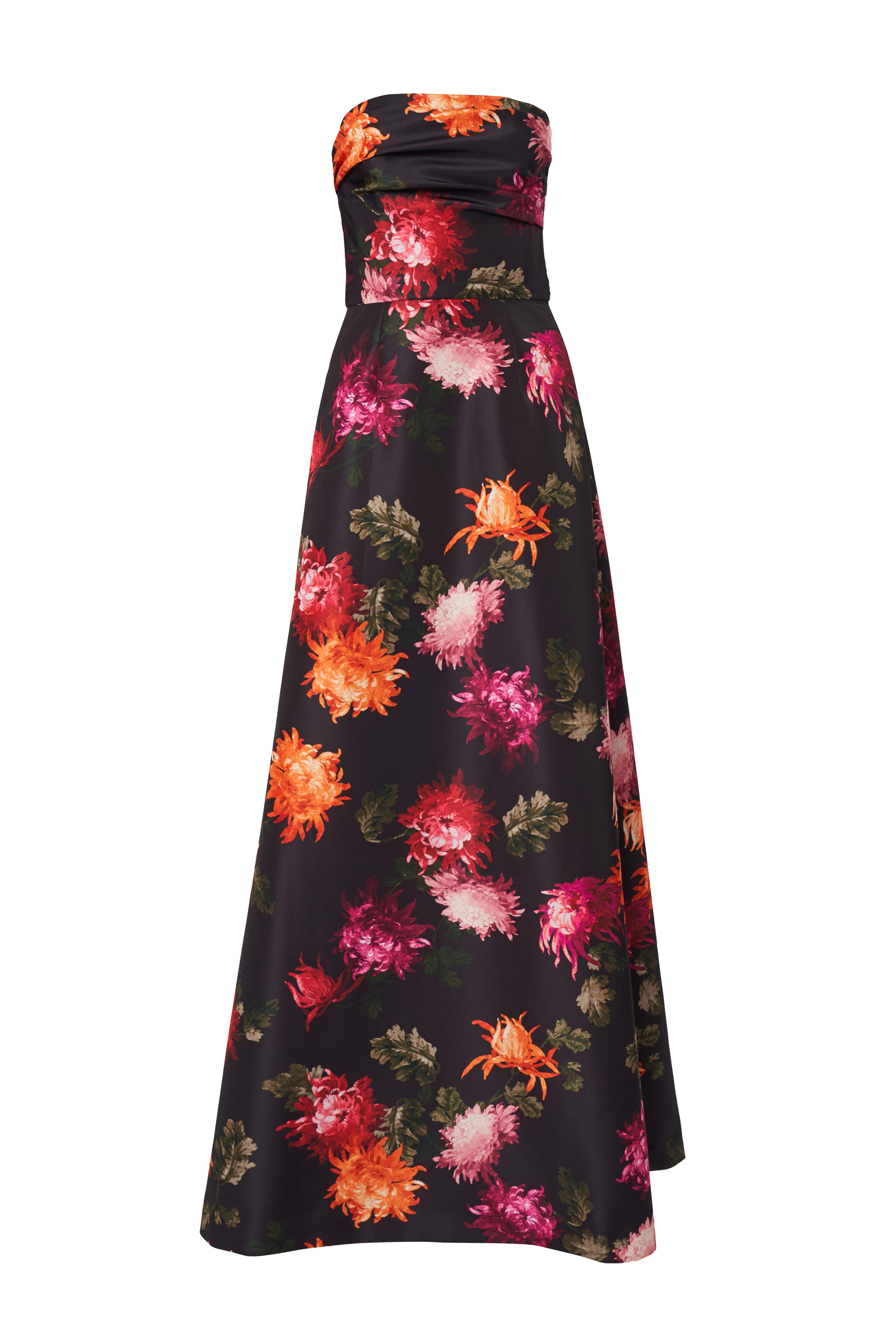 Carolina Herrera - Strapless A Line Black Multi Floral Gown