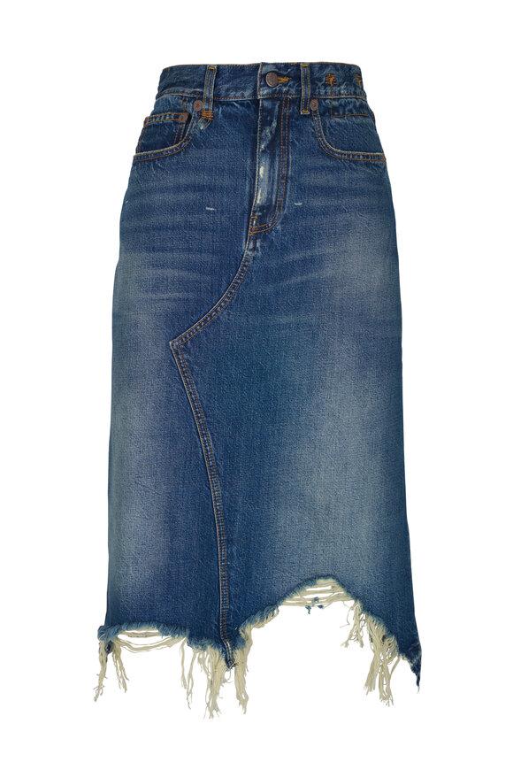 R13 Jesse Garnet Blue Distressed Denim Skirt 