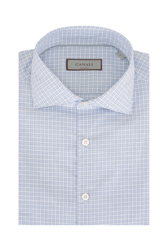 Canali Tonal Blue & White Check Cotton Sport Shirt - view 1