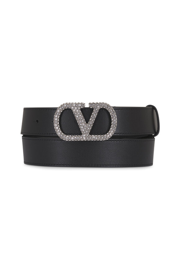 Valentino Garavani Vlogo Black Crystal Embellished Belt, 30mm