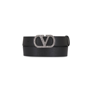 Valentino Black Leather Belt with Gold Crystal V Buckle Valentino Garavani VLogo Signature Reversible Leather Belt  main image 4