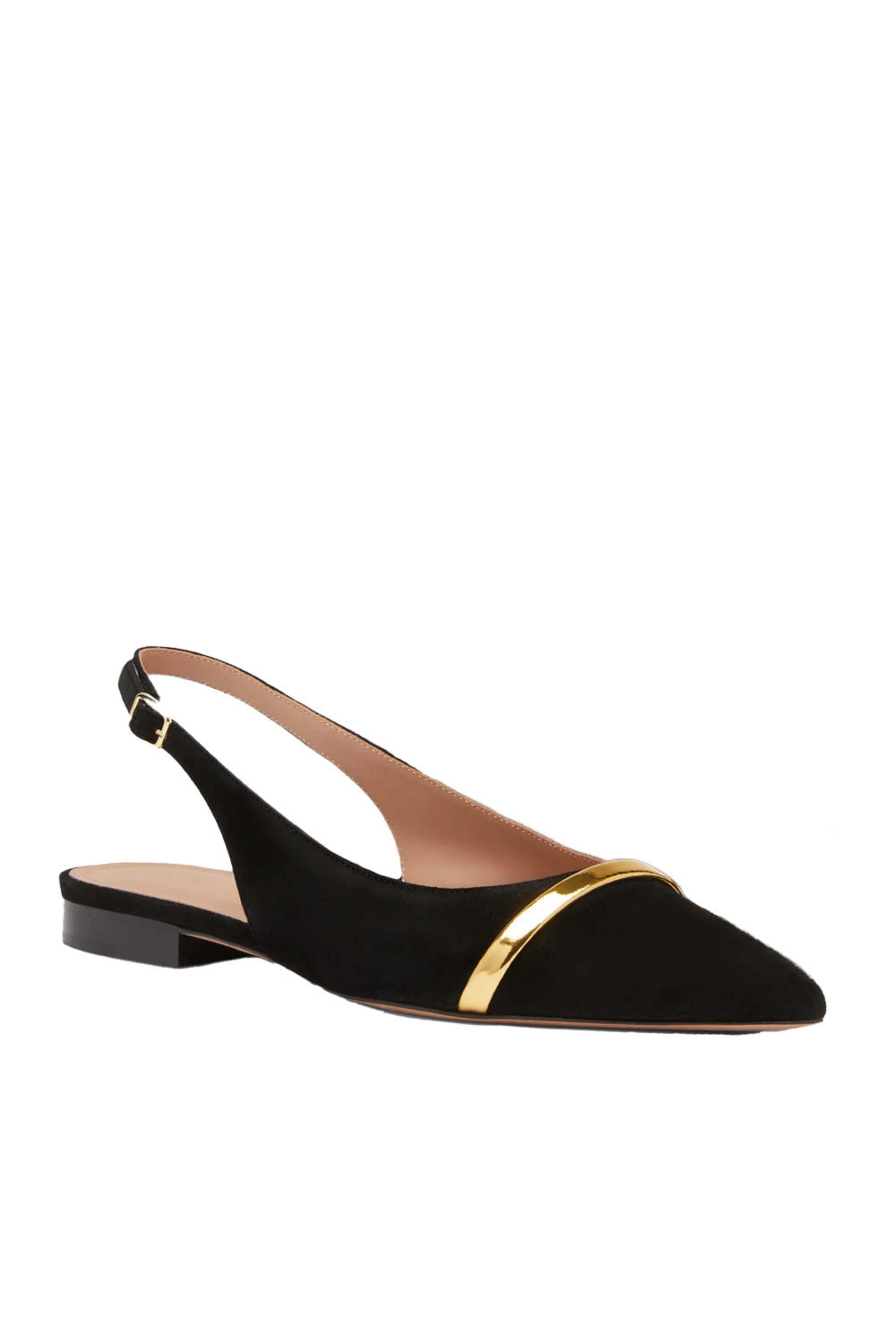 Malone Souliers - Jama Flat Suede Slingback in Black and Gold