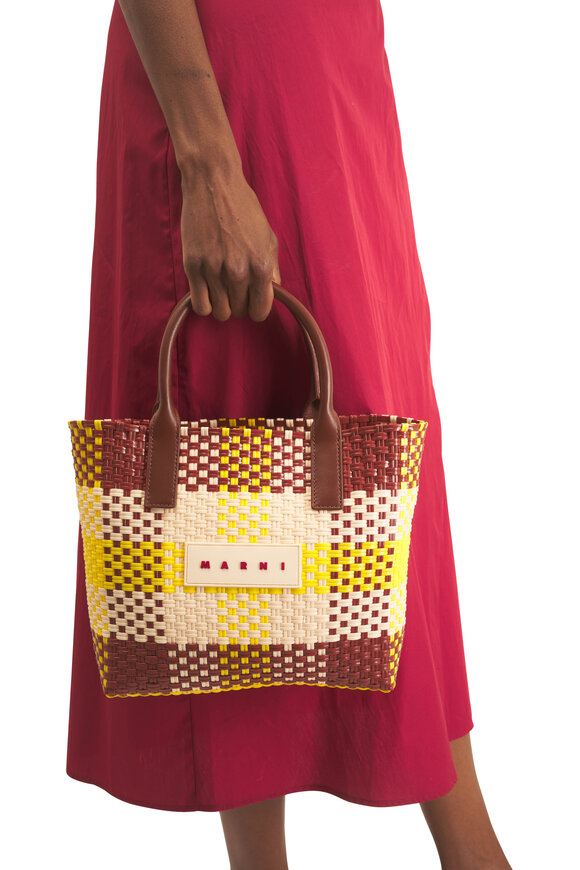 Marni Small Yellow & Brown Checkered Tote - view 2
