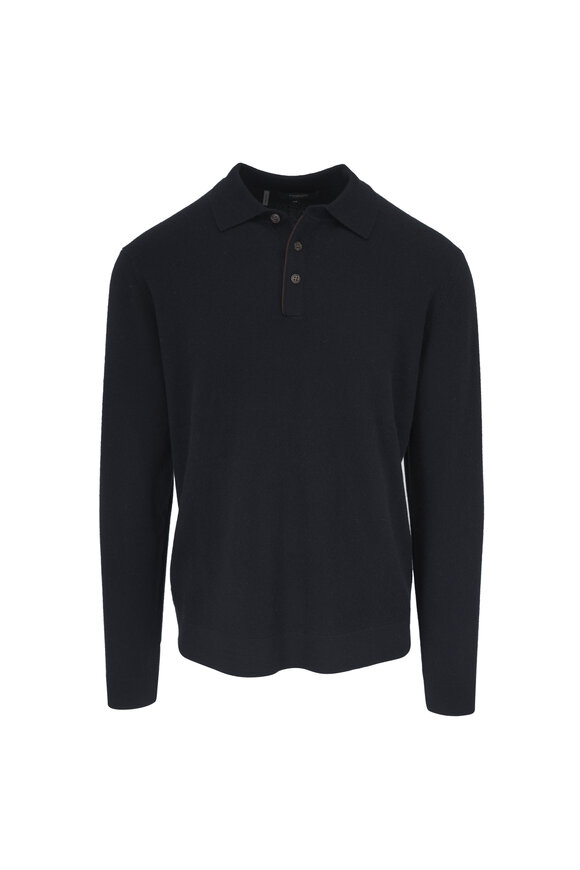 Kinross Black Cashmere Long Sleeve Polo - view 1