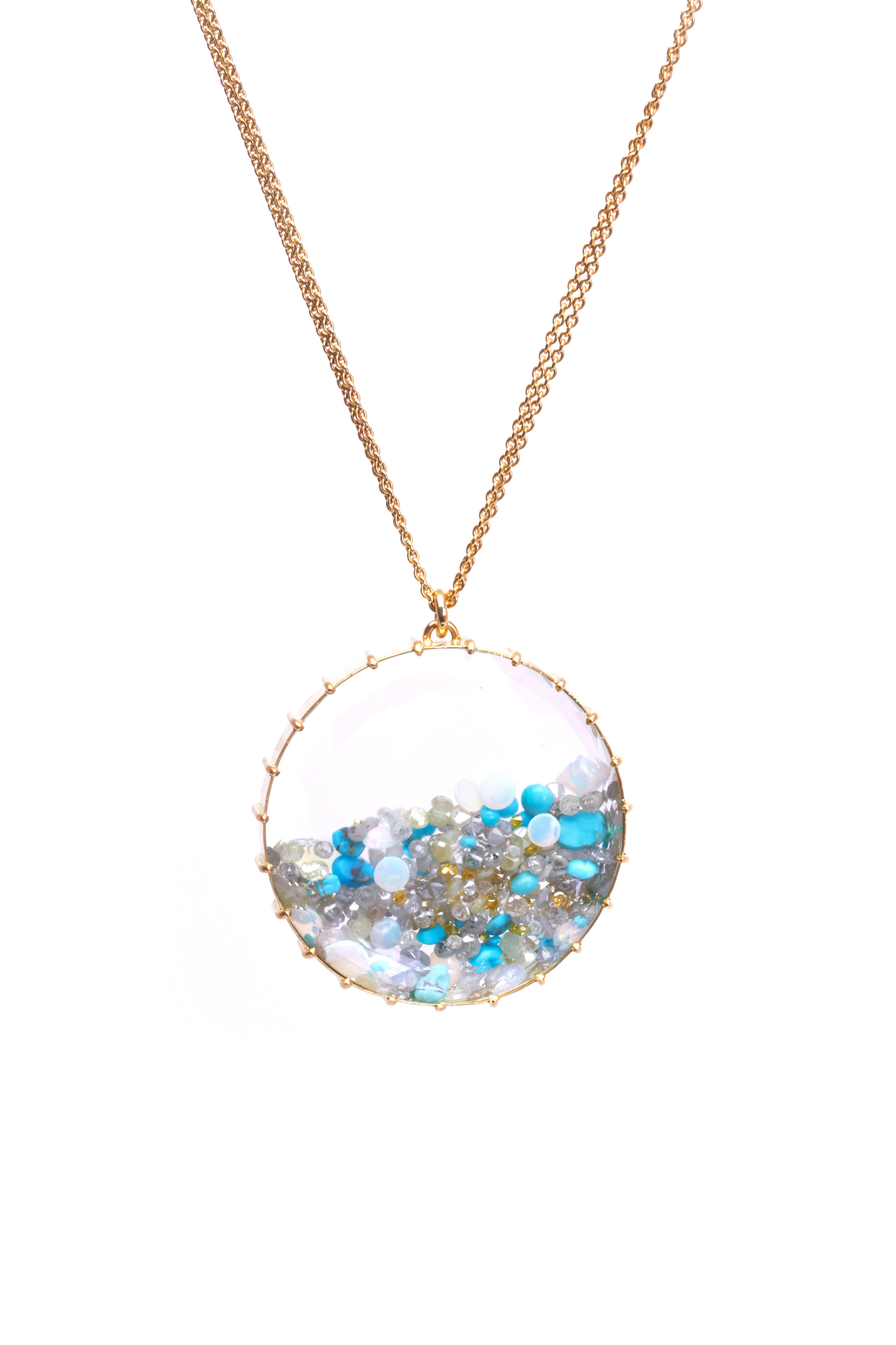 Renee Lewis - Gold Opal Aqua Turquoise Diamond Shake Necklace