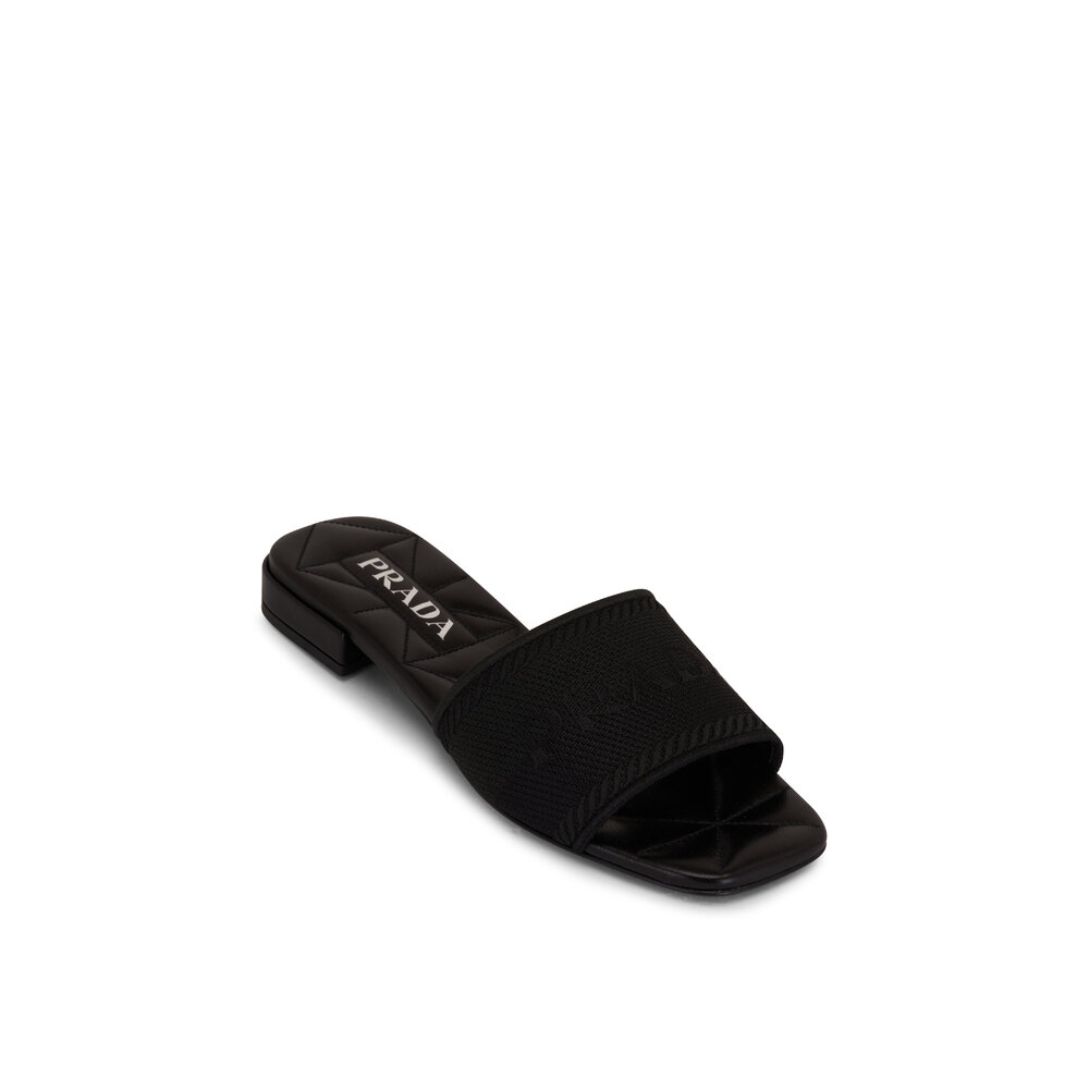 Prada - Black Embroidered Fabric Logo Slide | Mitchell Stores