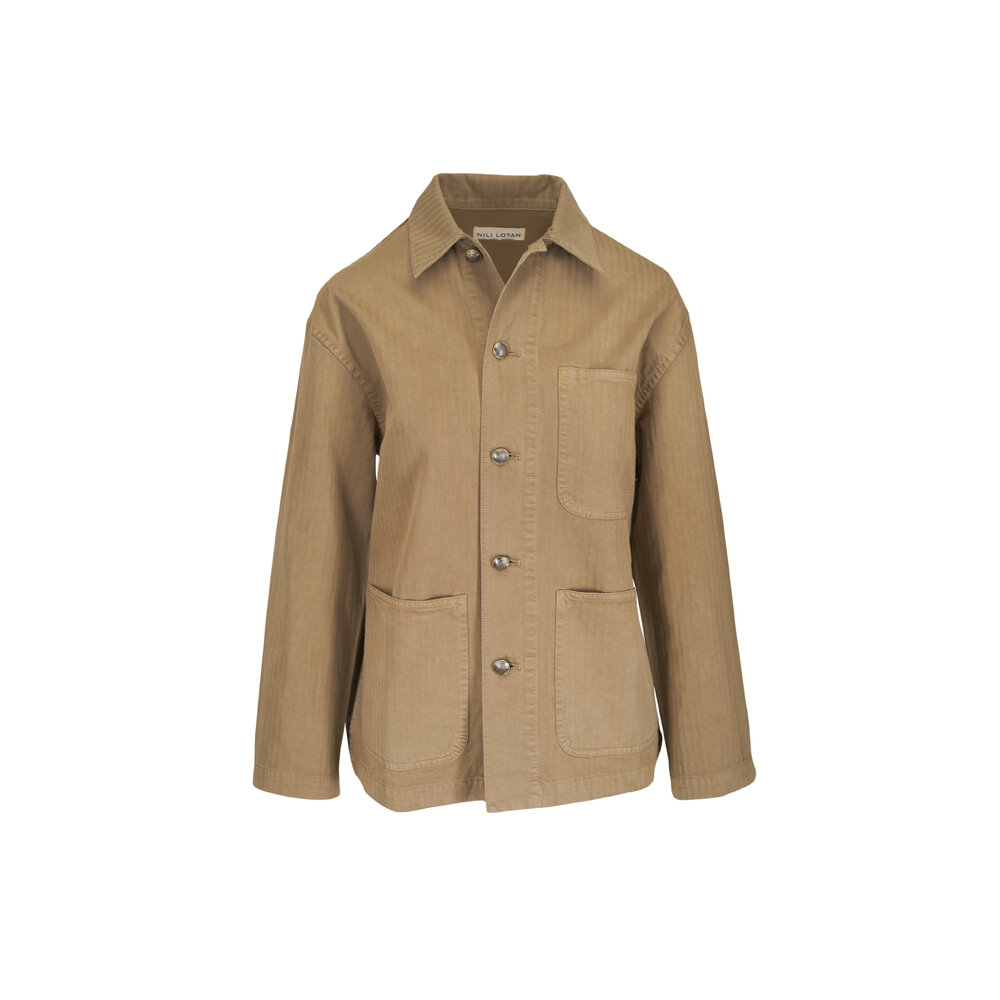 ジャケット・アウター phlannel French Twill Motorcycle Coat 3 Nili Lotan - Franklin French Khaki Herringbone Twill Jacket