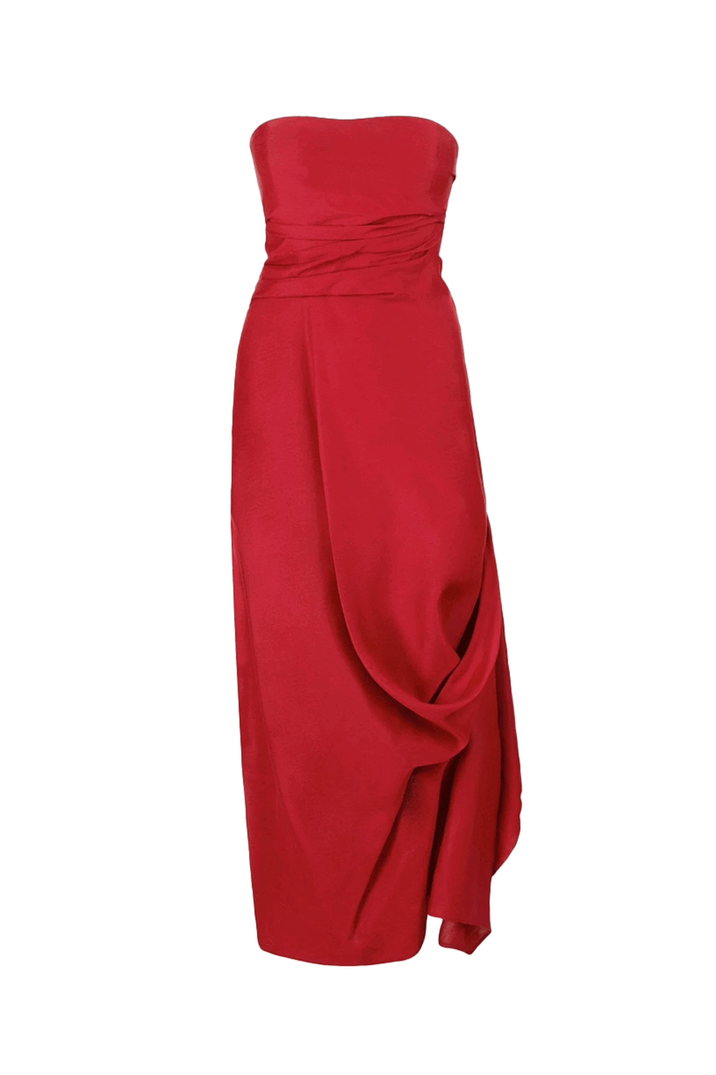 ruche dresses Red Satin Ruched One-shoulder Slit Wrap Bridesmaid Dress