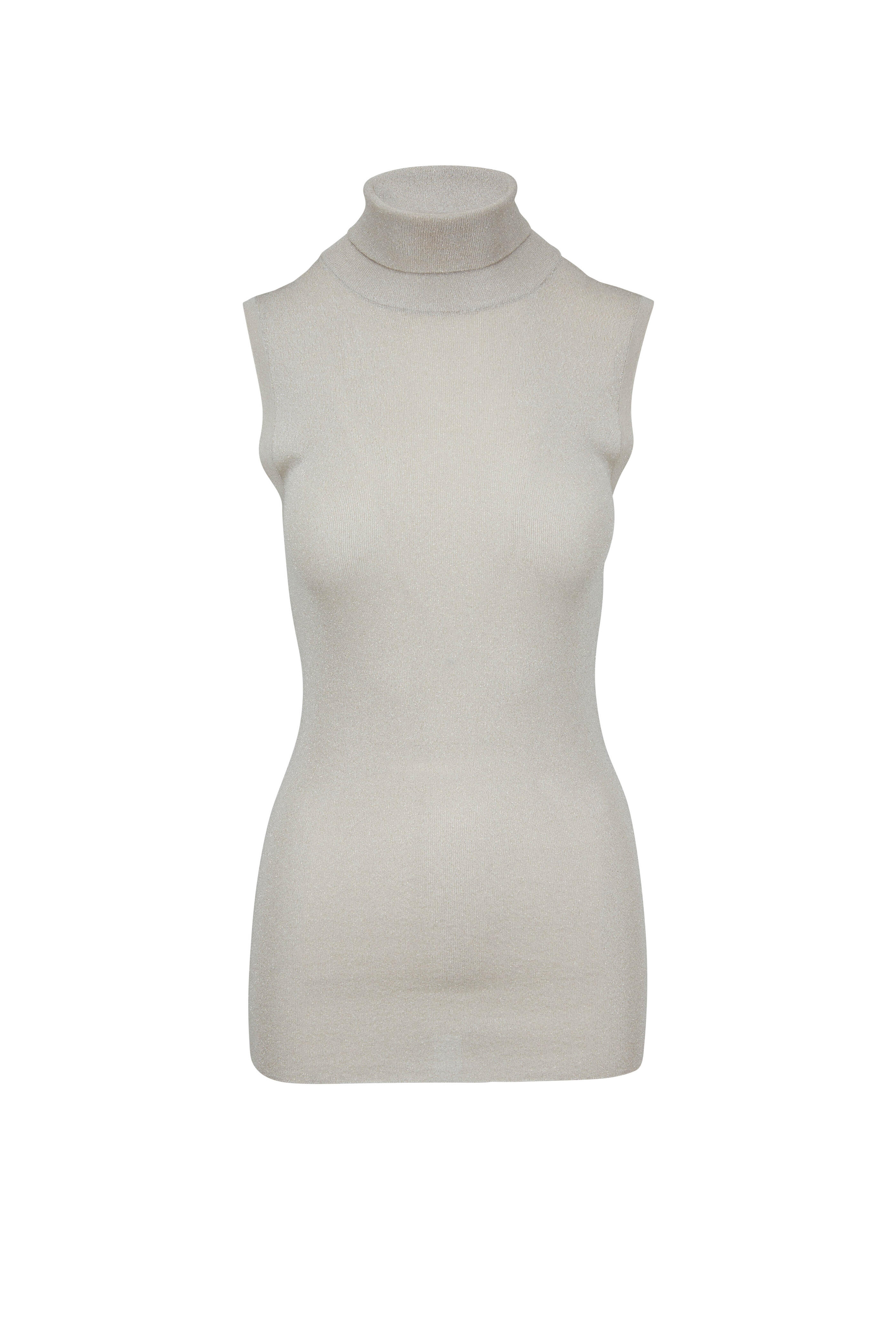 BRUNELLO CUCINELLI 半袖デザインニット Brunello Cucinelli - Light Gold Lurex Tissue Thin Sleeveless