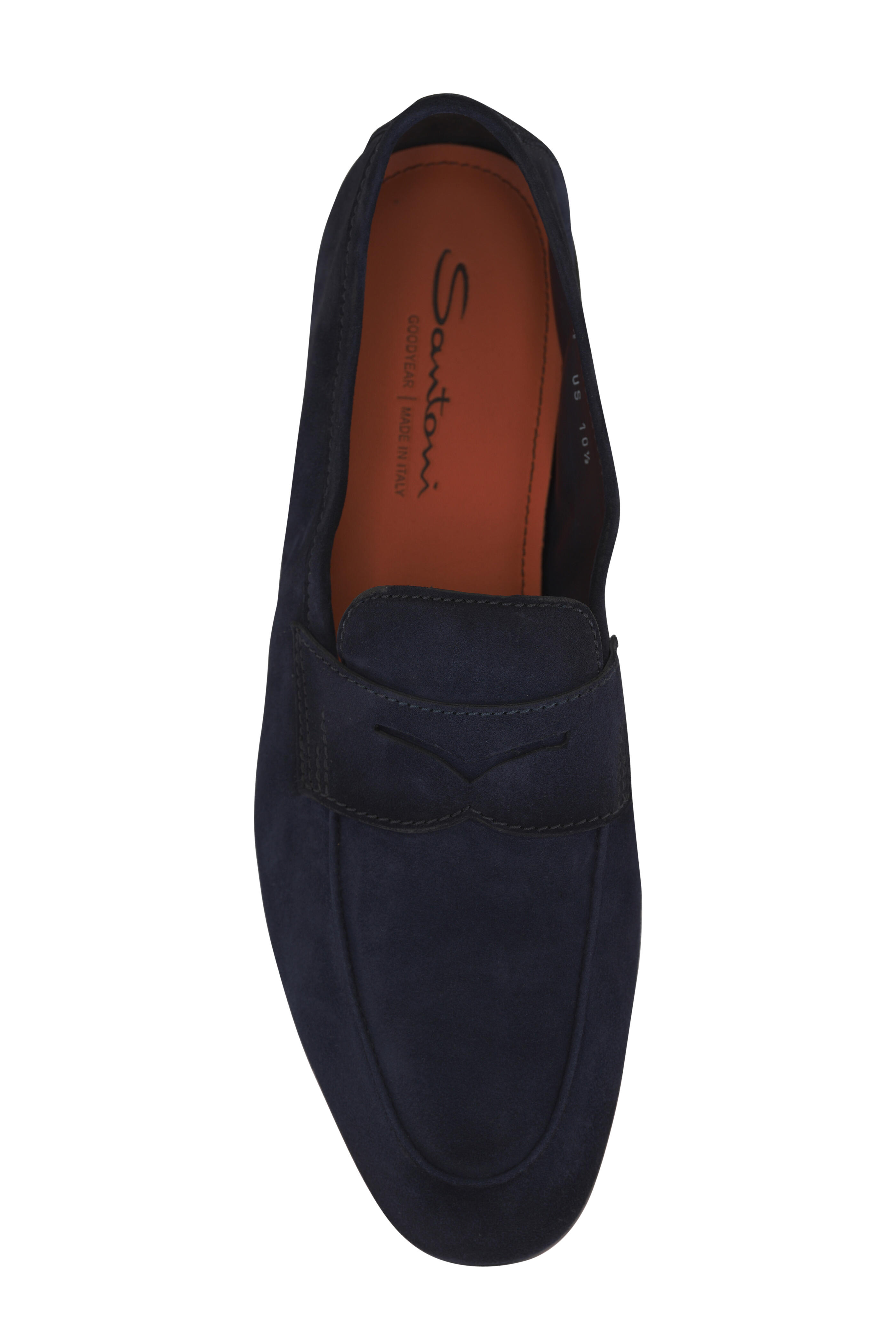 Santoni - Carlos Navy Blue Suede Penny Loafer | Mitchell Stores