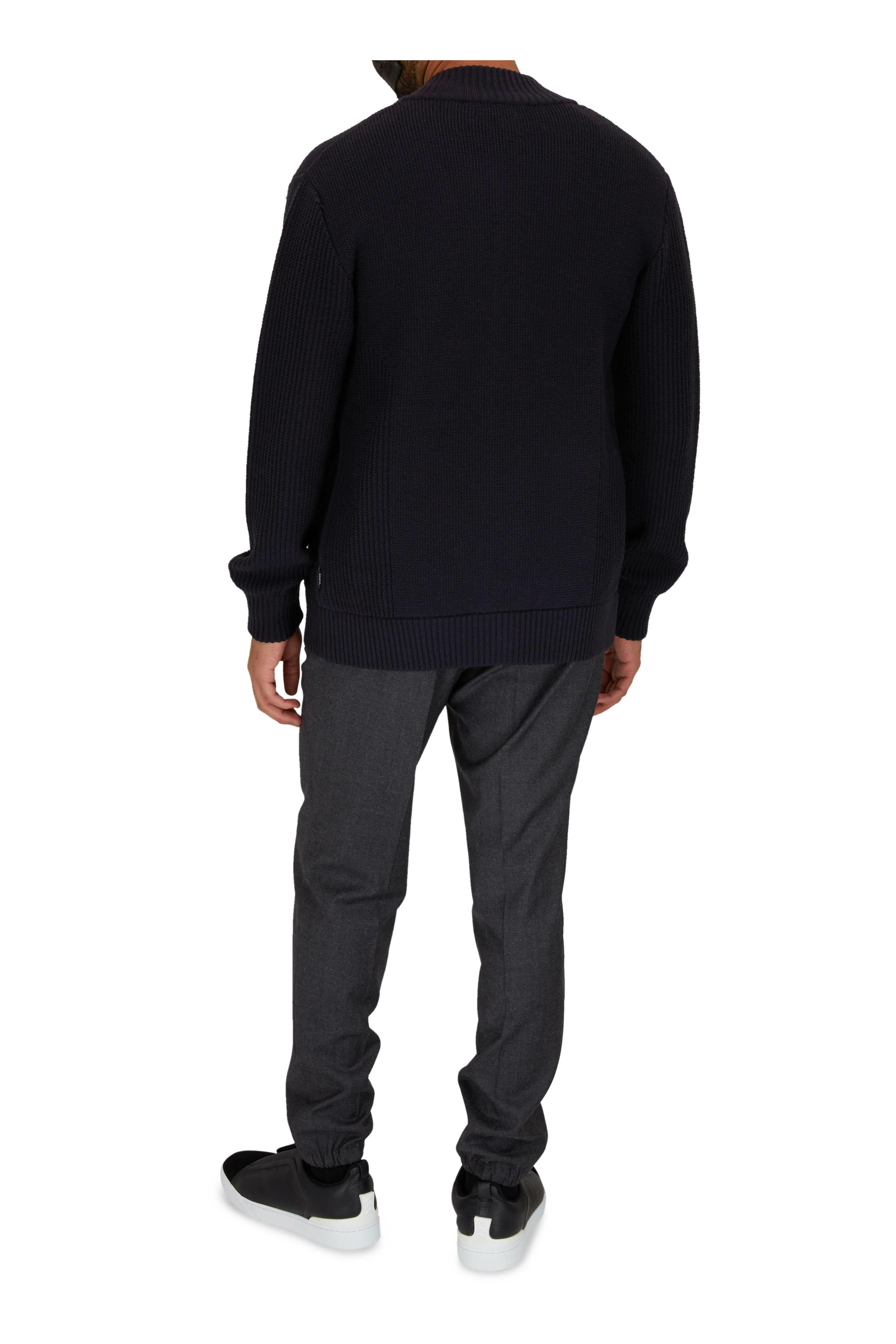 Z Zegna - Navy Blue Ribbed Wool Button Cardigan
