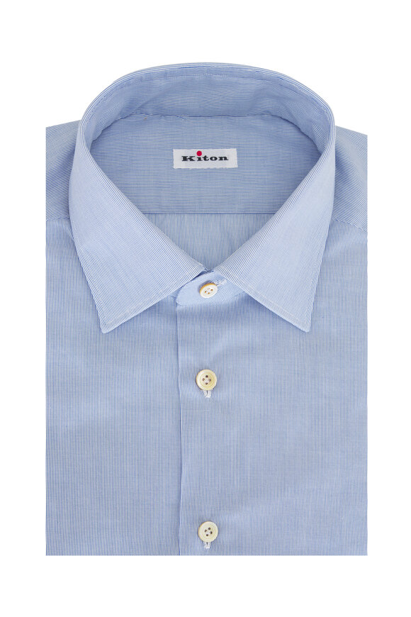 Kiton Blue Stripe Cotton Dress Shirt