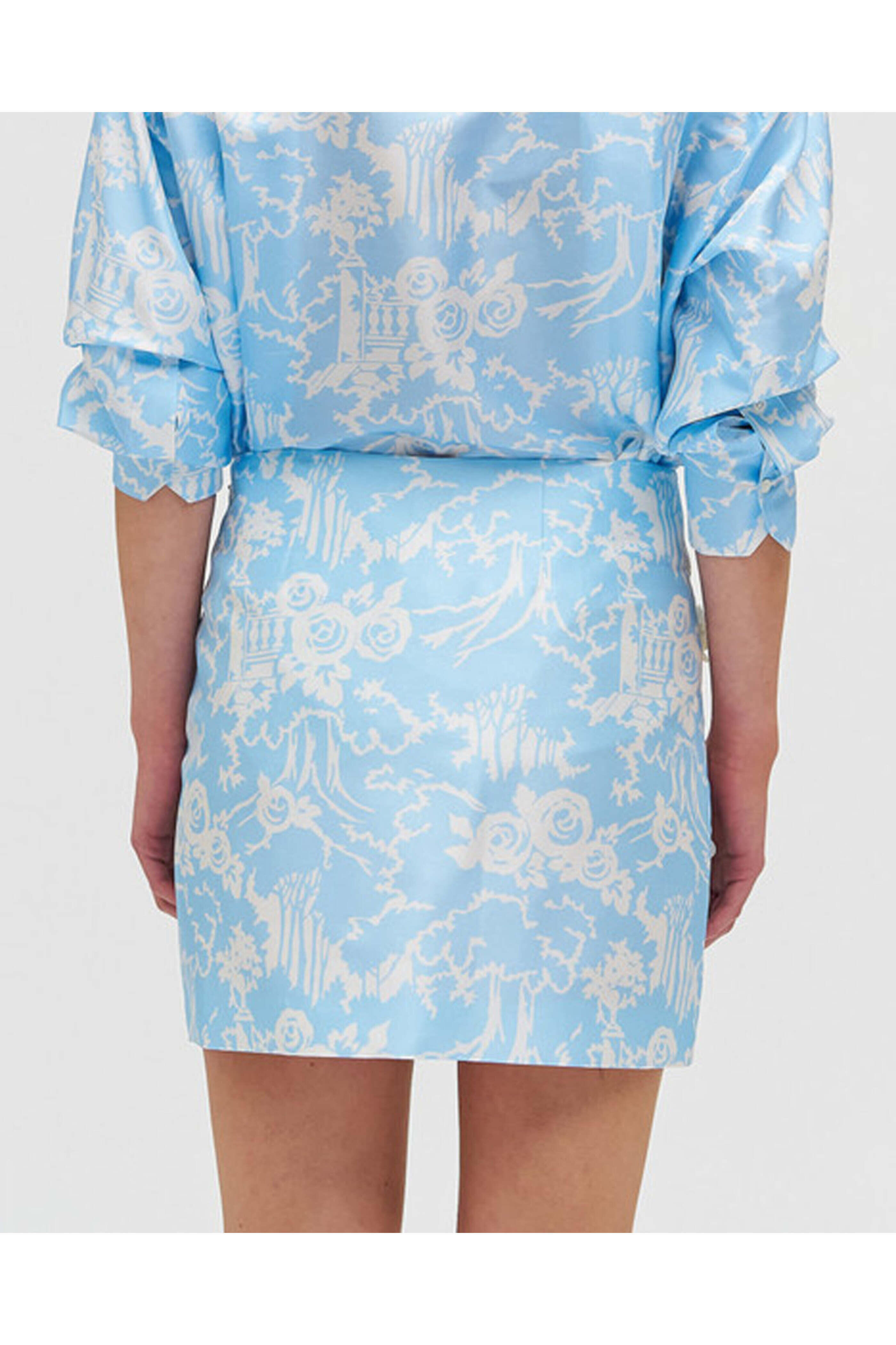 Oroton - Sky Blue Toile Embellished Garden Mini Skirt