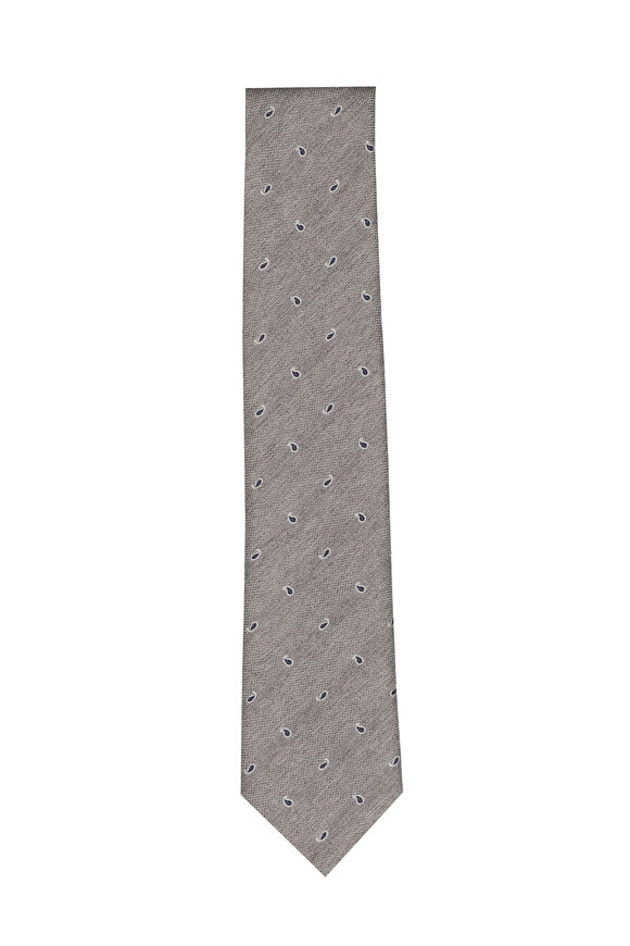 Geoff Nicholson Gray Silk & Cotton Paisley Necktie
