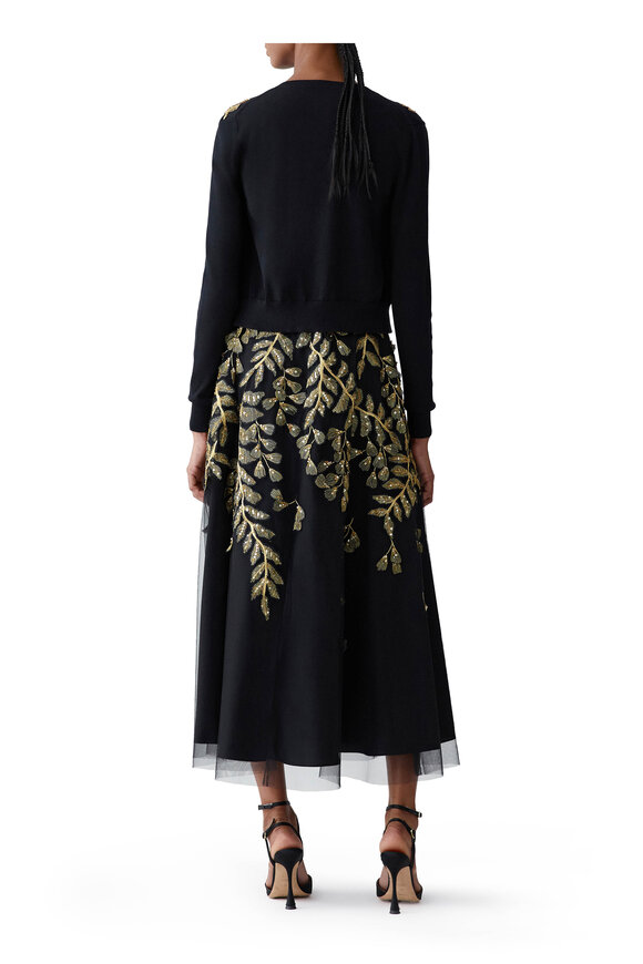 Carolina Herrera Black Silk & Cotton Gold Leaf Embroidered Cardigan - view 3