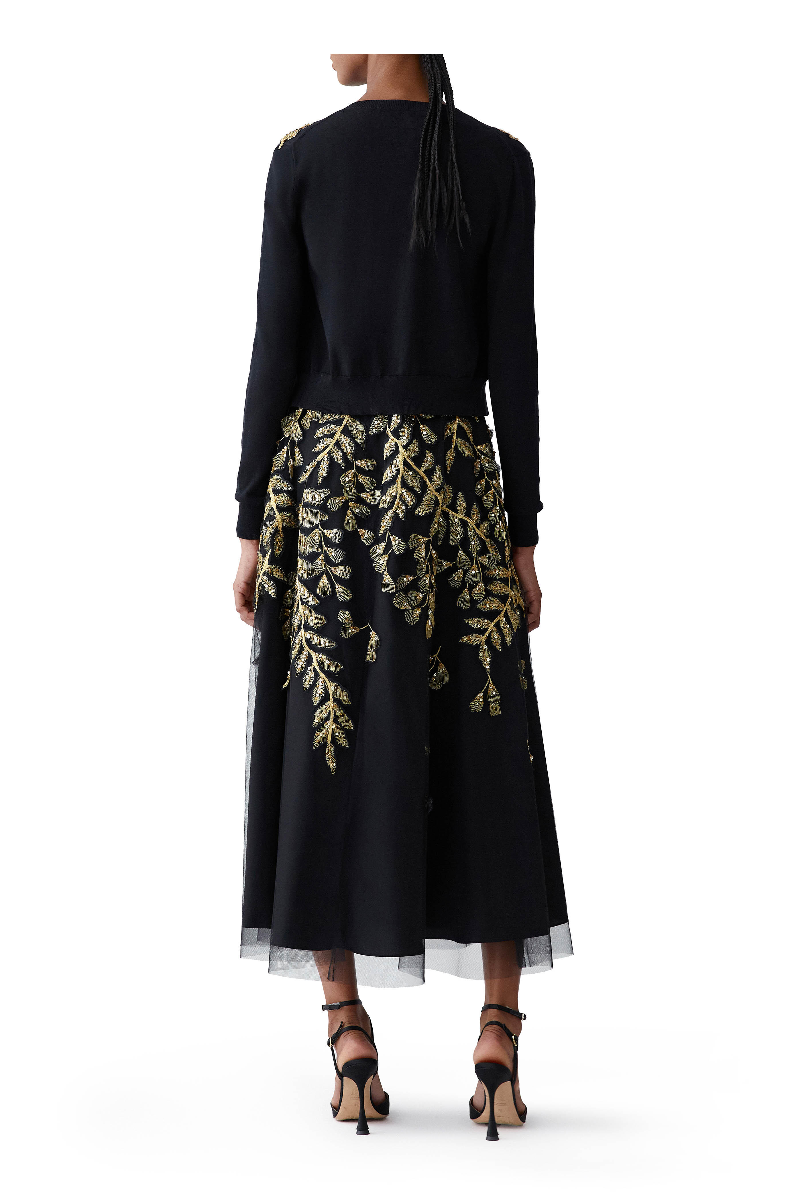 Carolina Herrera - Black Silk & Cotton Gold Leaf Embroidered Cardigan