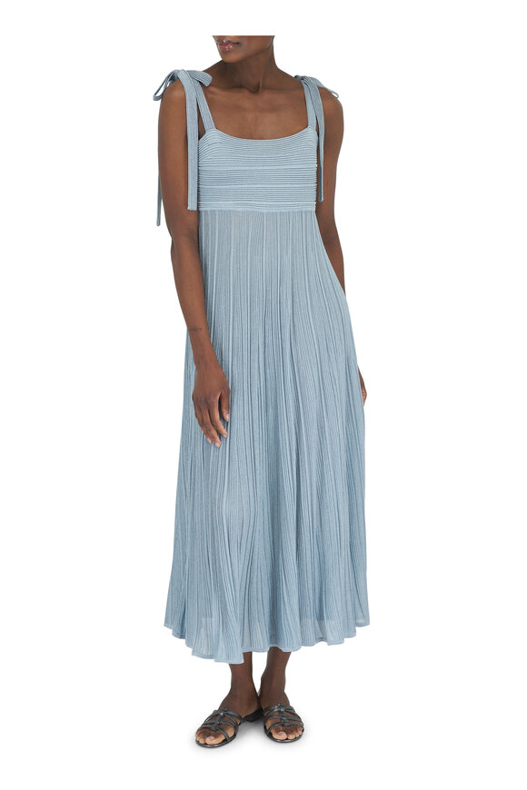 Zimmermann - Waverly Metallic Light Blue Tie Shoulder Dress