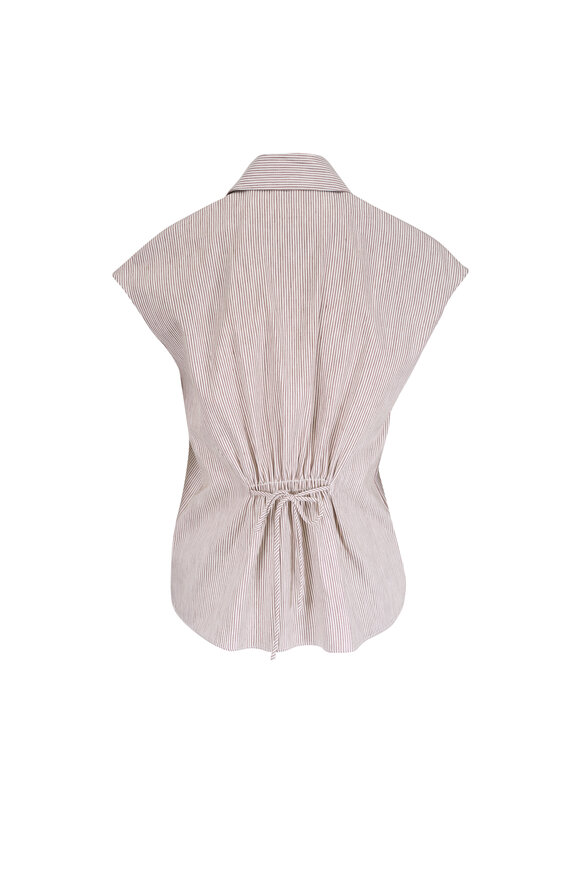 Vince Taupe Wood Ticking Stripe Blouse - view 6
