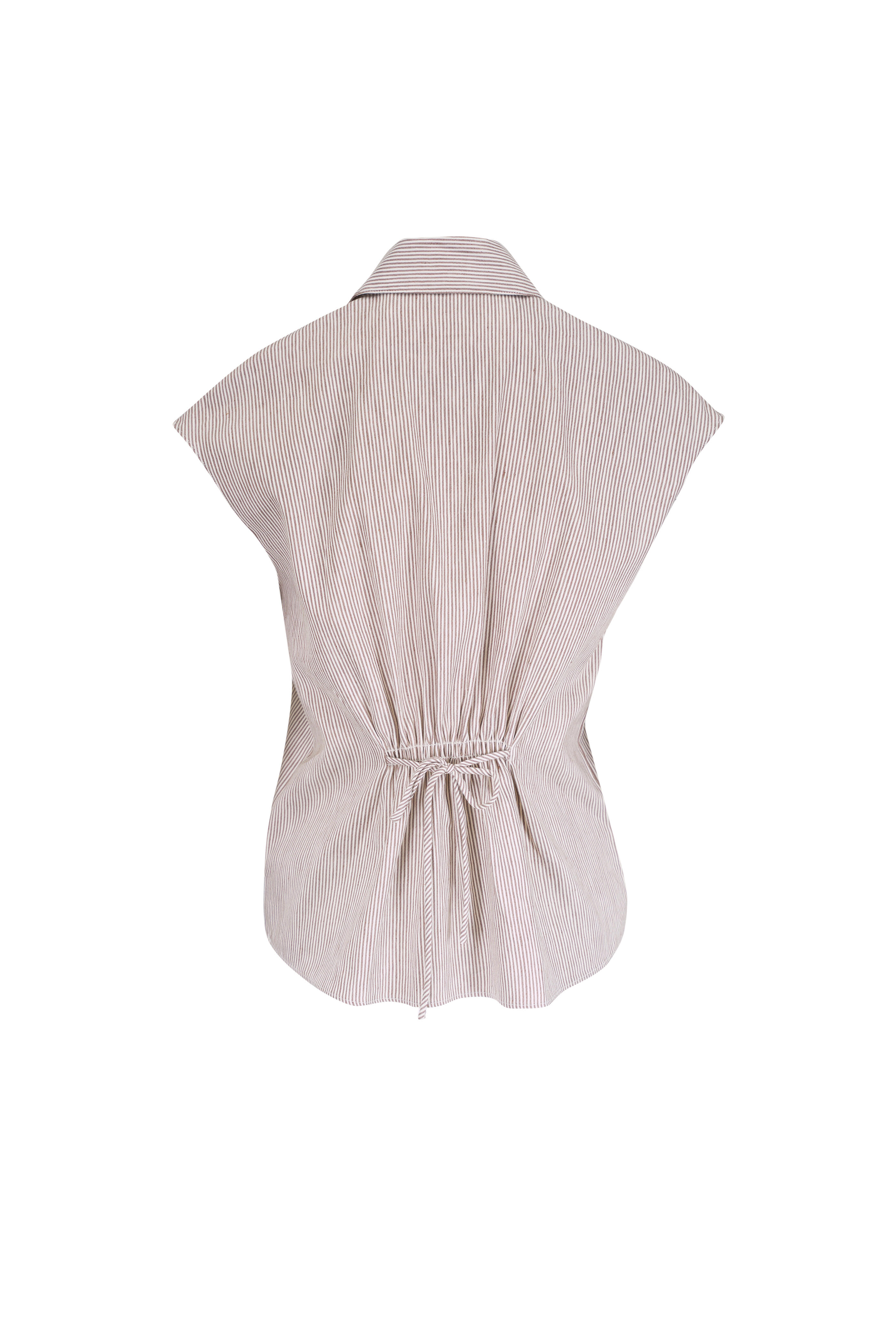 Vince - Taupe Wood Ticking Stripe Blouse