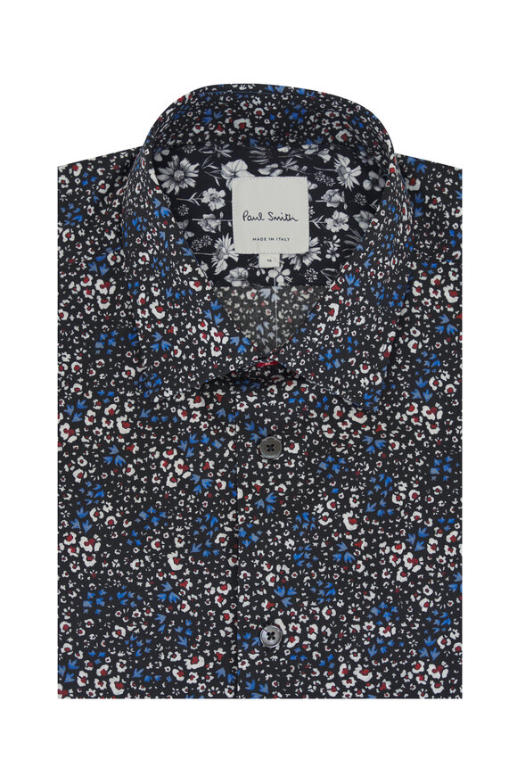 Paul Smith Blue Floral Cotton Sport Shirt