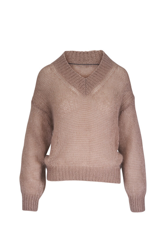 Brunello Cucinelli Beige Lofty V-Neck Sweater - view 1