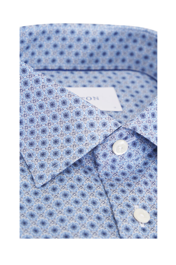 Eton Blue Floral Print Cotton Dress Shirt - view 2