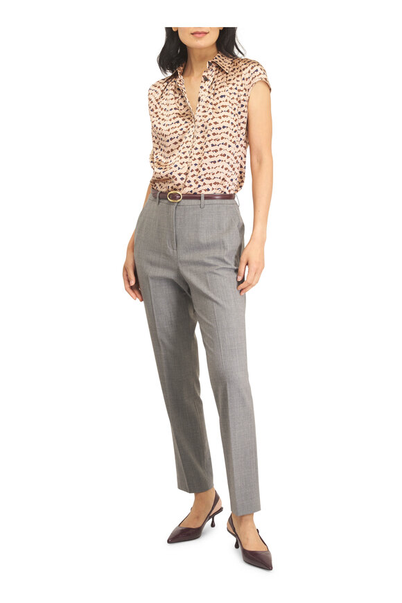 Kiton Pink & Beige Silk Collared Sleeveless Blouse - view 2