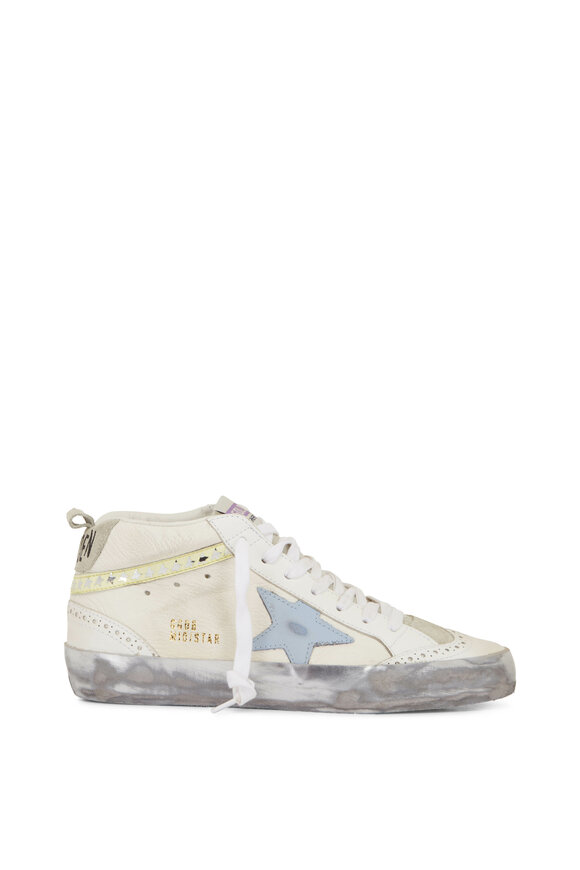 Golden Goose - Midstar White, Ice, Lime & Blue Star Sneaker