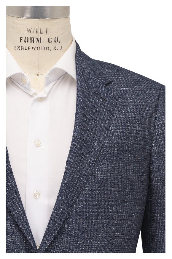 Zegna Navy Blue Plaid Cashmere, Linen & Silk Sportcoat