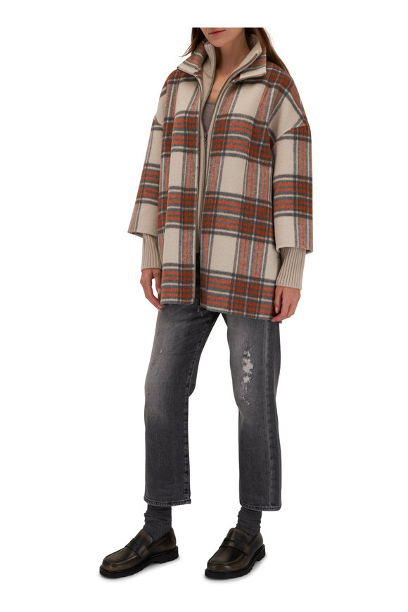 Kinross - Orange Multi Plaid Knit Insert Coat 