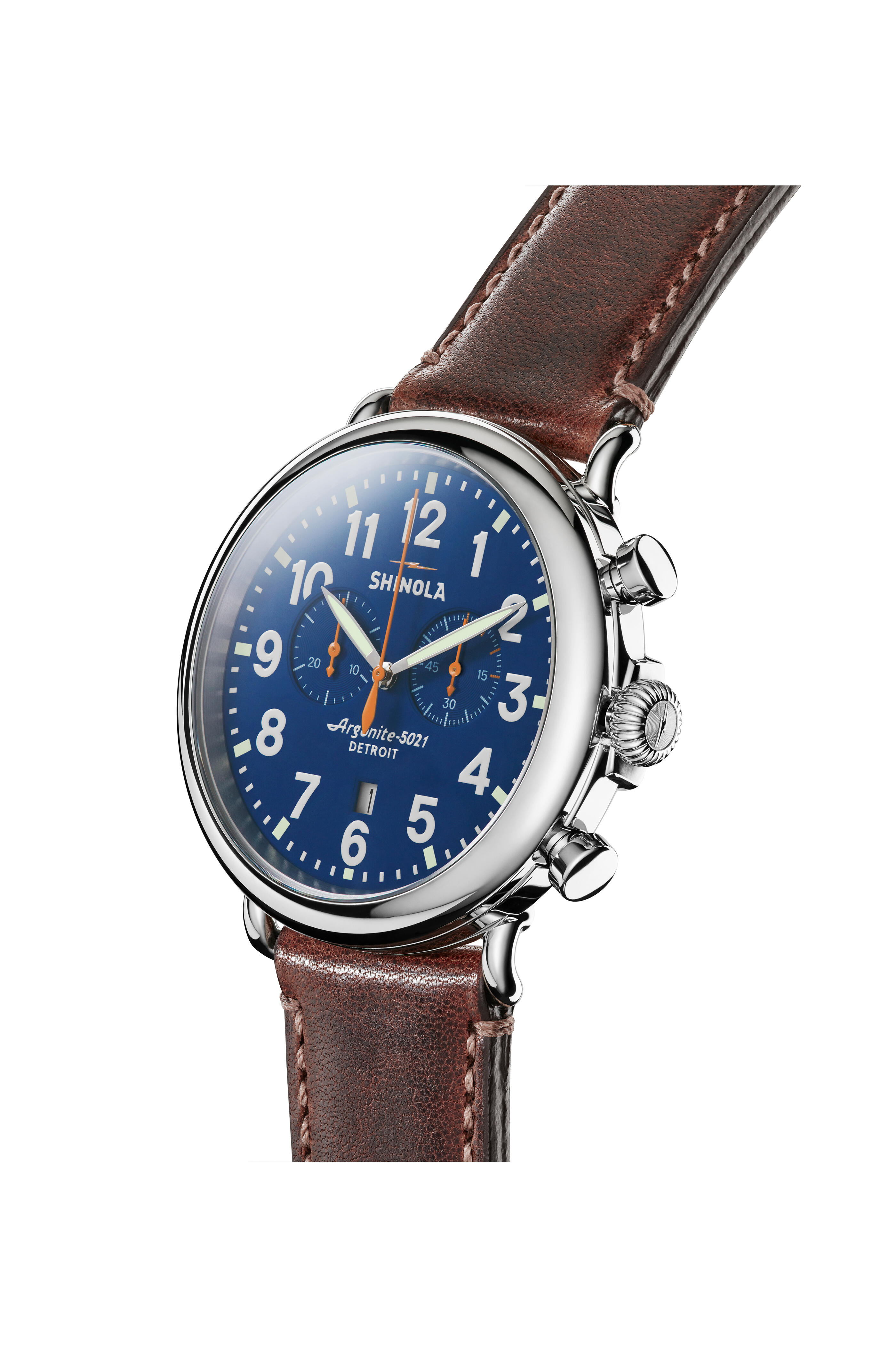 Shinola - The Runwell Royal Blue Brown Strap Watch, 47MM