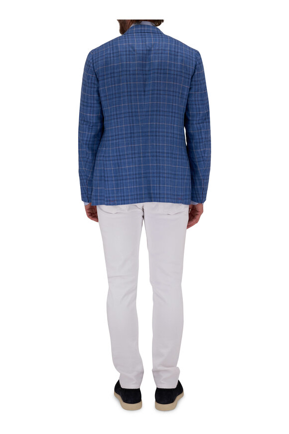 Isaia - Blue Plaid Wool, Cashmere, Silk & Linen Sportcoat