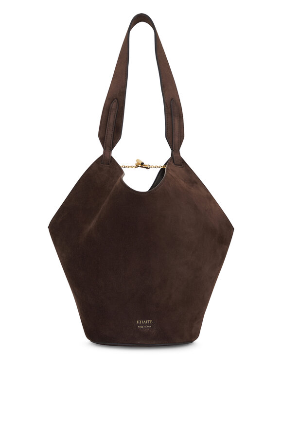 Khaite Mini Lotus Dark Brown Suede Tote
