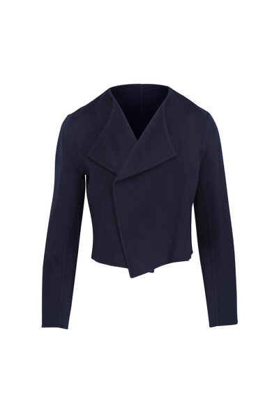 Balmain - Blue Knit Fringed Tweed Cropped Jacket