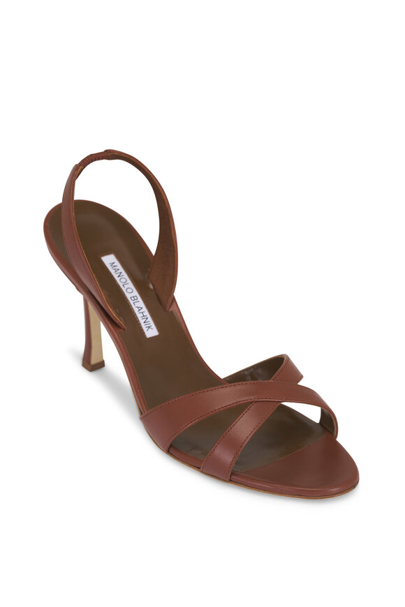 Manolo Blahnik Callasli Medium Brown Strappy Leather Sandal, 90mm