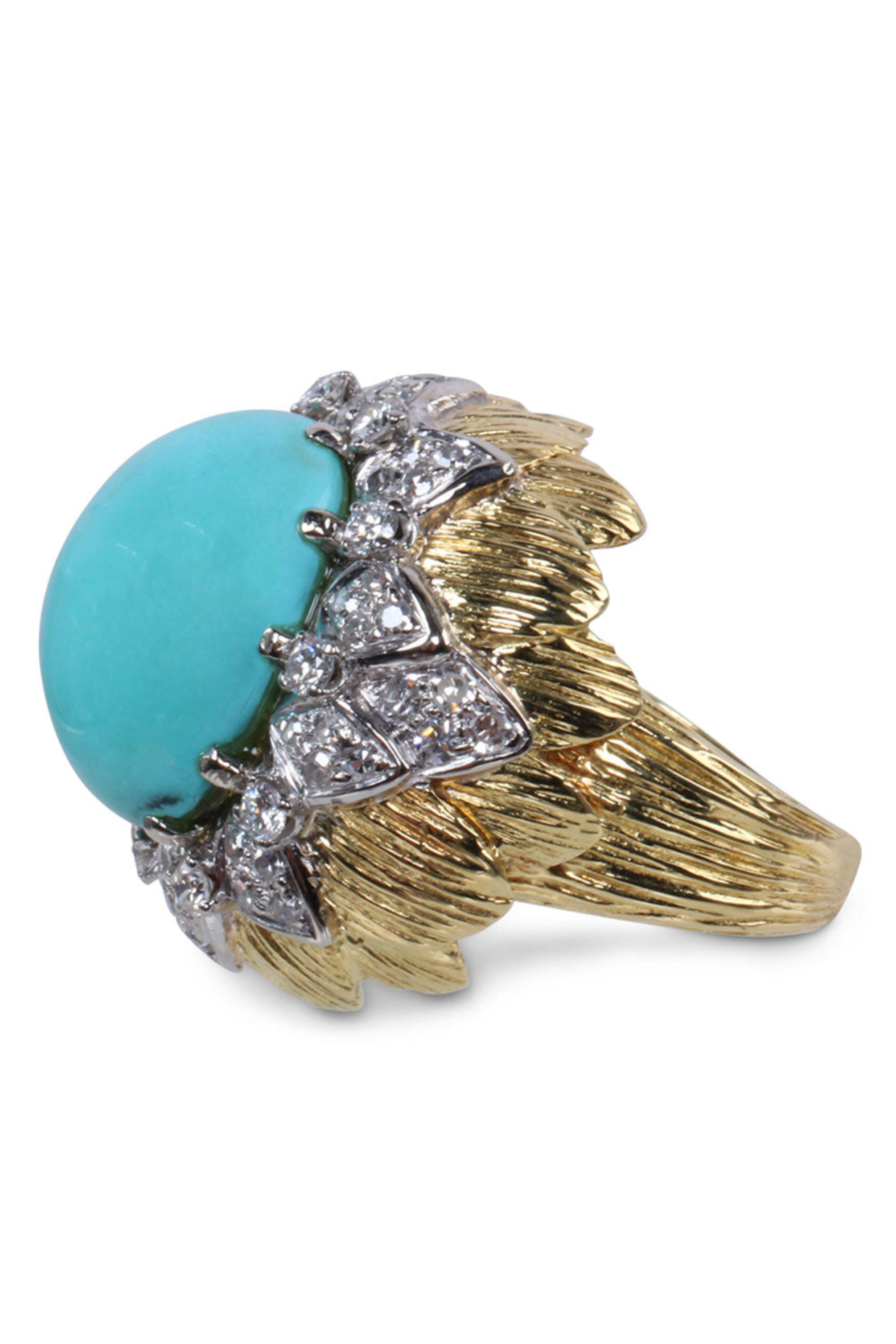 John T. Haynes - Turquoise and Diamond Flower Ring