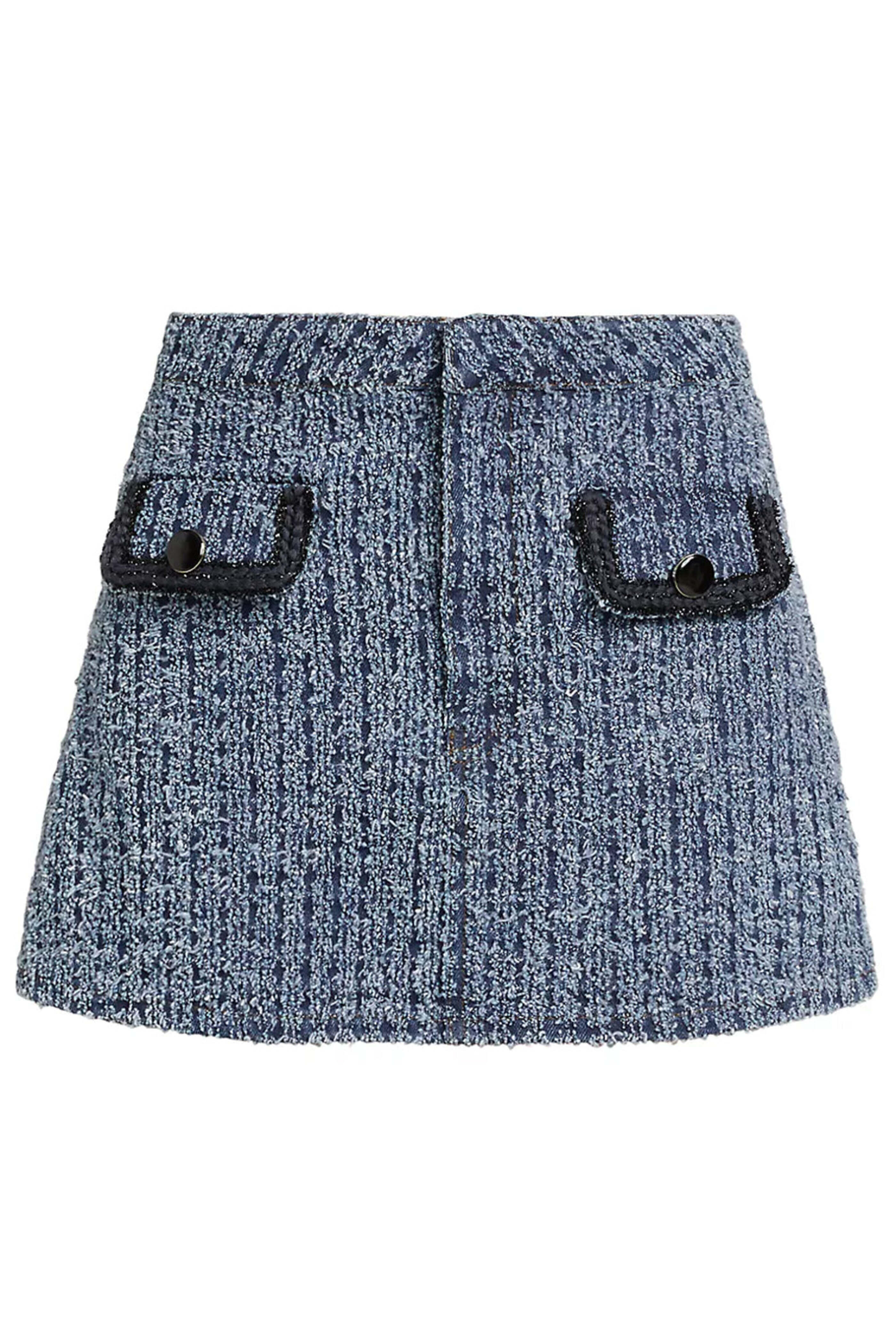 Self - Portrait - Blue Tweed and Denim Mini Skirt