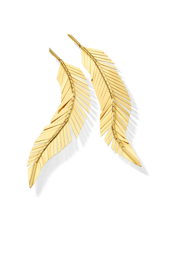 Cadar - Yellow Gold Large Feather Drop Earrings