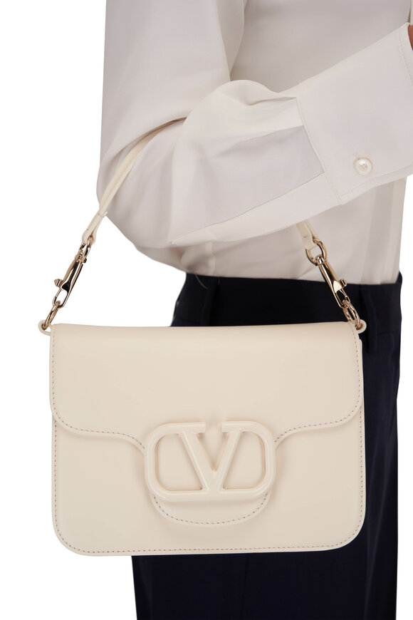 Valentino Garavani - Loco Ivory Leather VLogo Shoulder Bag