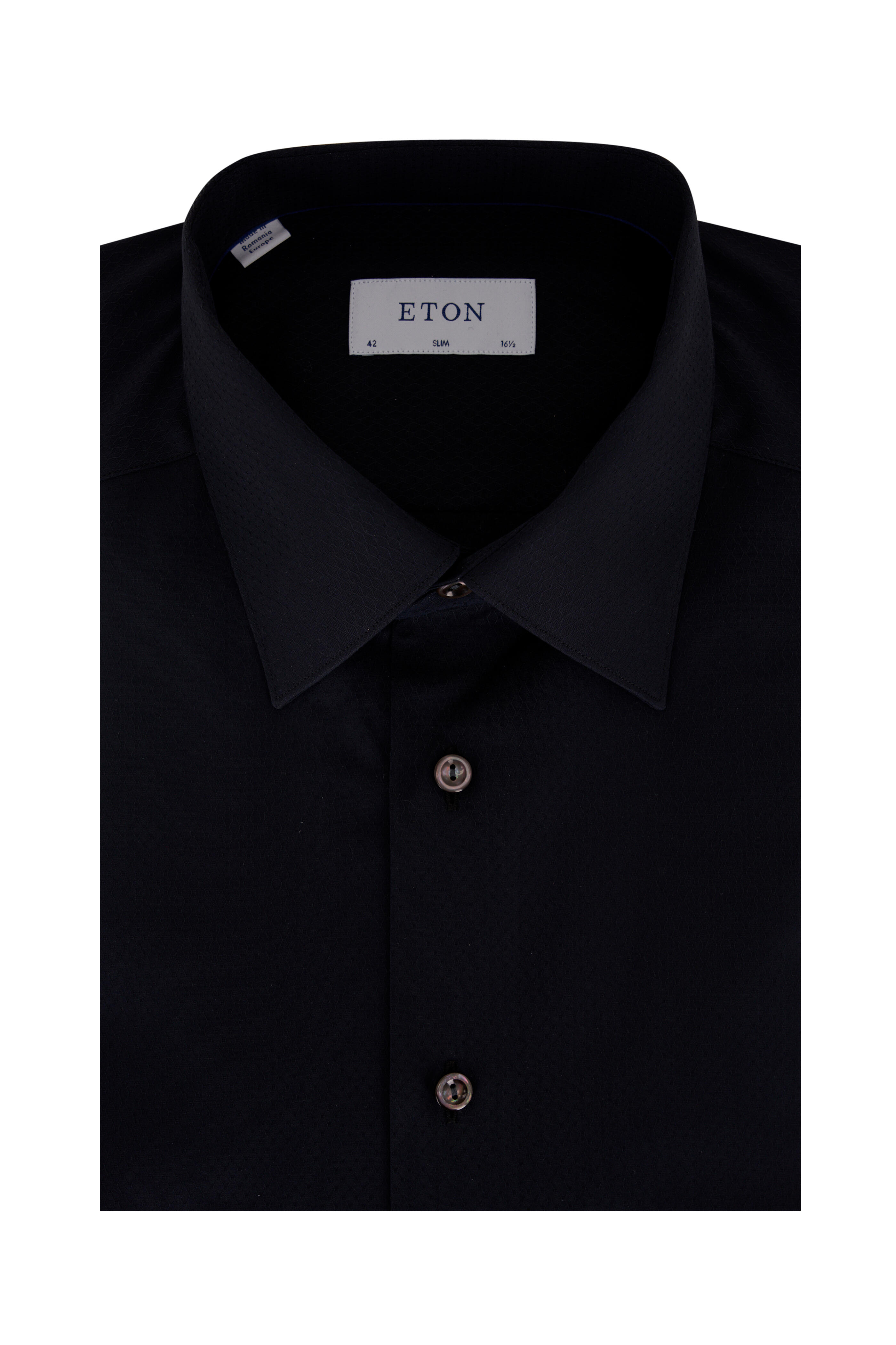 Eton Black Geometric Print Slim Fit Dress Shirt
