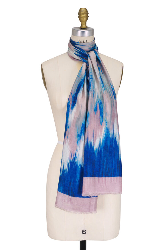 Kinross Sapphire Multi Brushed Ikat Print Scarf - view 1