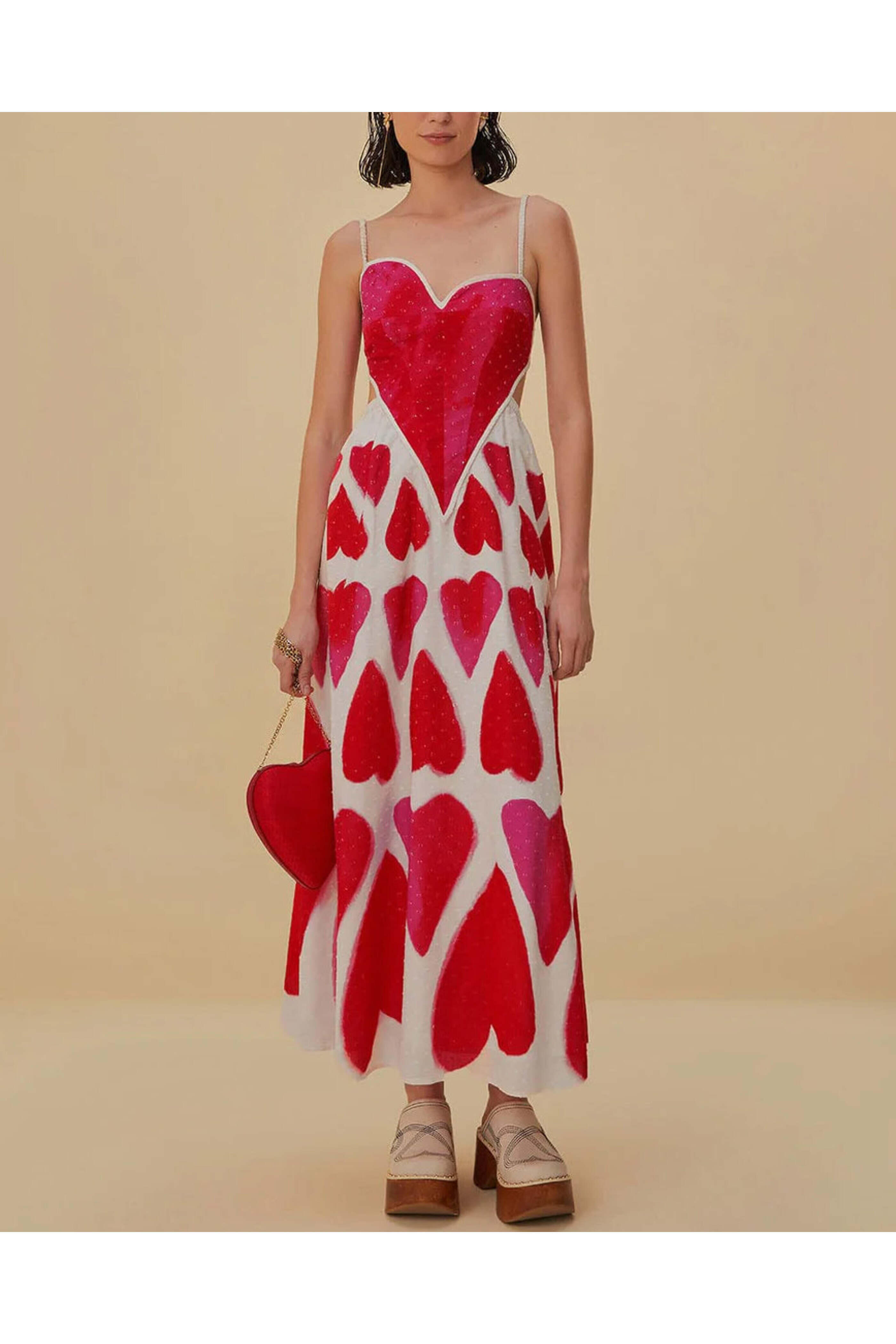 Farm Rio - Off White Painted Hearts Maxi Dress