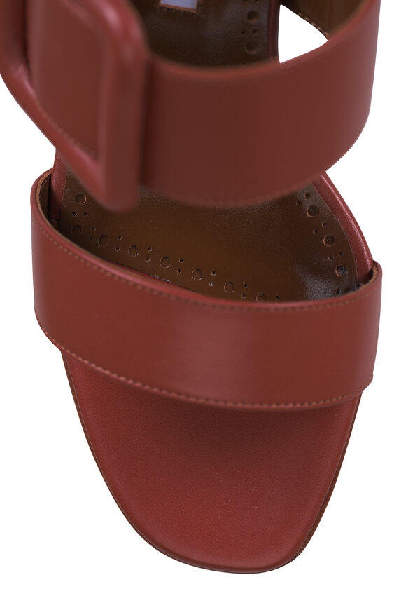 Manolo Blahnik Titubanew Brown Leather Buckle Sandal, 50mm - view 5