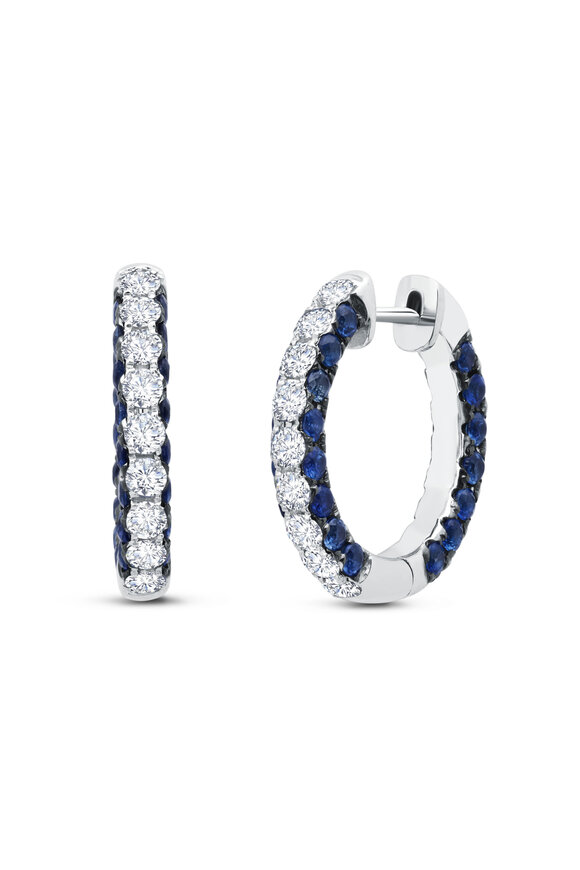 Graziela Gems 18k White Gold Sapphire & Diamond Hoops