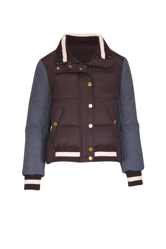 Veronica Beard Ethan Dark Chocolate Mixed Media Puffer Jacket